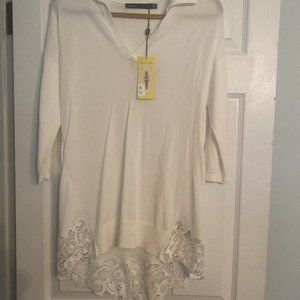 Karen Millen White Tunic with Lace Trim, Size S NWT